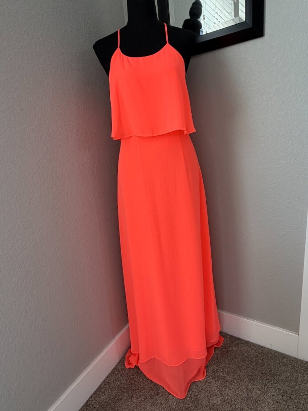GIANNI BINI Neon Orange Strappy Long Maxi Dress Small - Picture 3 of 10